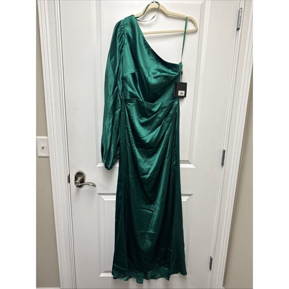 Mac Duggal Size 8 Green 26588 Satin One Shoulder Formal Evening Dress Gown Prom - Picture 4 of 11